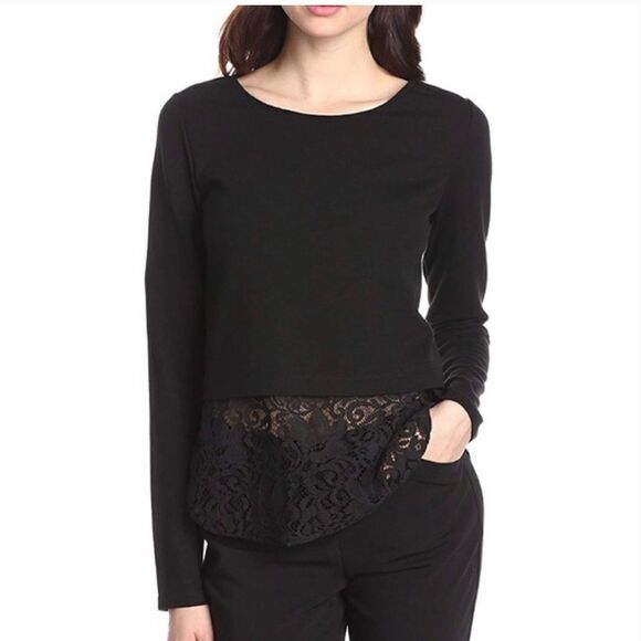 Theory Bente Idol Lace Jersey Long Sleeve Wool Blend Top - Picture 1 of 11